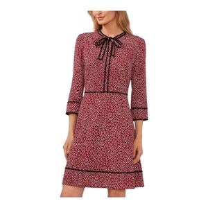 CeCe Floral Autumn Hue Mulberry Red Long Sleeve Bow A-Line Dress 1X XX-Large